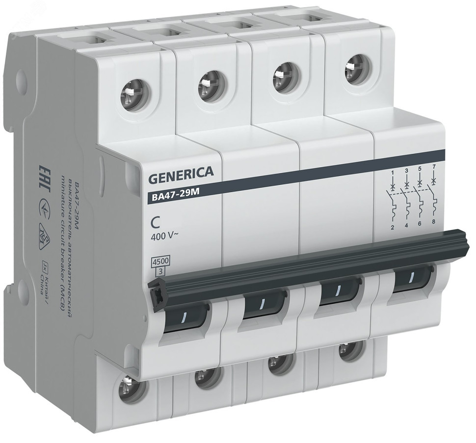 GENERICA ВА47-29М 4P 32А 4,5кА C (MVA21-4-032-C-G) Автоматический выключатель