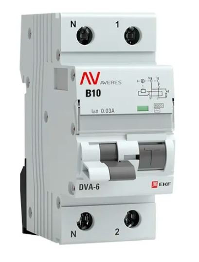 DVA-6 1P+N 10А B 30мА AC 6кА AVERES (rcbo6-1pn-10B-30-ac-av) Автоматический выключатель дифференциального тока