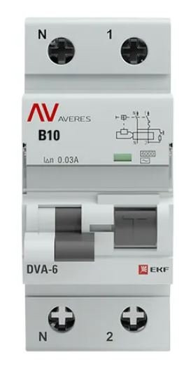 DVA-6 1P+N 10А B 30мА AC 6кА AVERES (rcbo6-1pn-10B-30-ac-av) Автоматический выключатель дифференциального тока