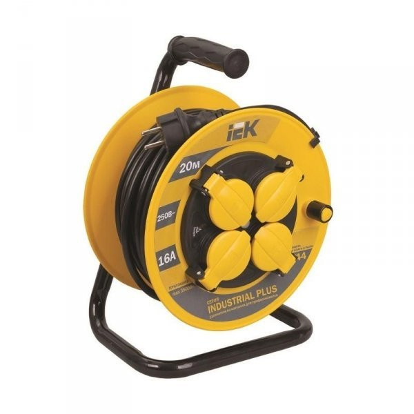 Удлинитель на катушке УК30 4 места с заземлением с термозащитой 3х1,5мм2 30м IP44 Industrial plus (WKP15-16-04-30-44) Удлинитель на катушке с термозащитой