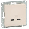 Механизм розетки USB-C - 2 шт, кремовый Эпика (UP1-SOI-2USBC) Механизм розетки USB