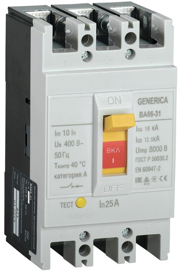 ВА66-31 3Р 100А 18кА GENERICA (SAV10-3-0100-G) Автоматический выключатель в литом корпусе