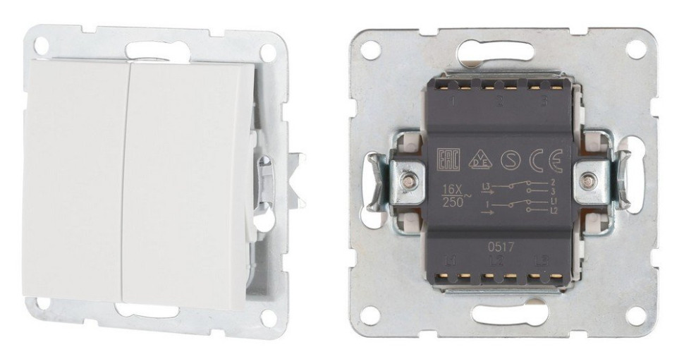 Переключатель 2-клавиши, с двух мест, белый LK60 (861304-1) Переключатель