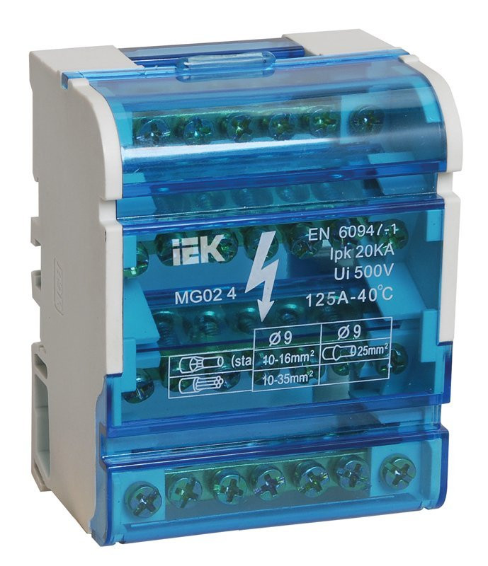 Шина на DIN-рейку в корпусе (кросс-модуль) ШНК 4х7 3L+PEN (YND10-4-07-100) Шина на DIN-рейку в корпусе