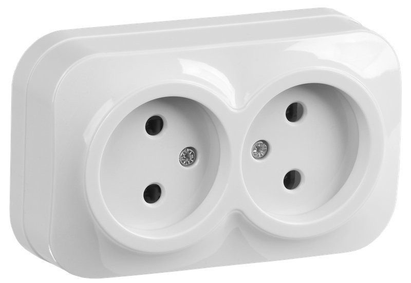 Розетка 2-местная GLORY РС22-2-ХБ без заземления без защитных шторок открытой установки 10А РС22-2-ХБ белый (ERH20-K01-10) Розетка без защитных шторок