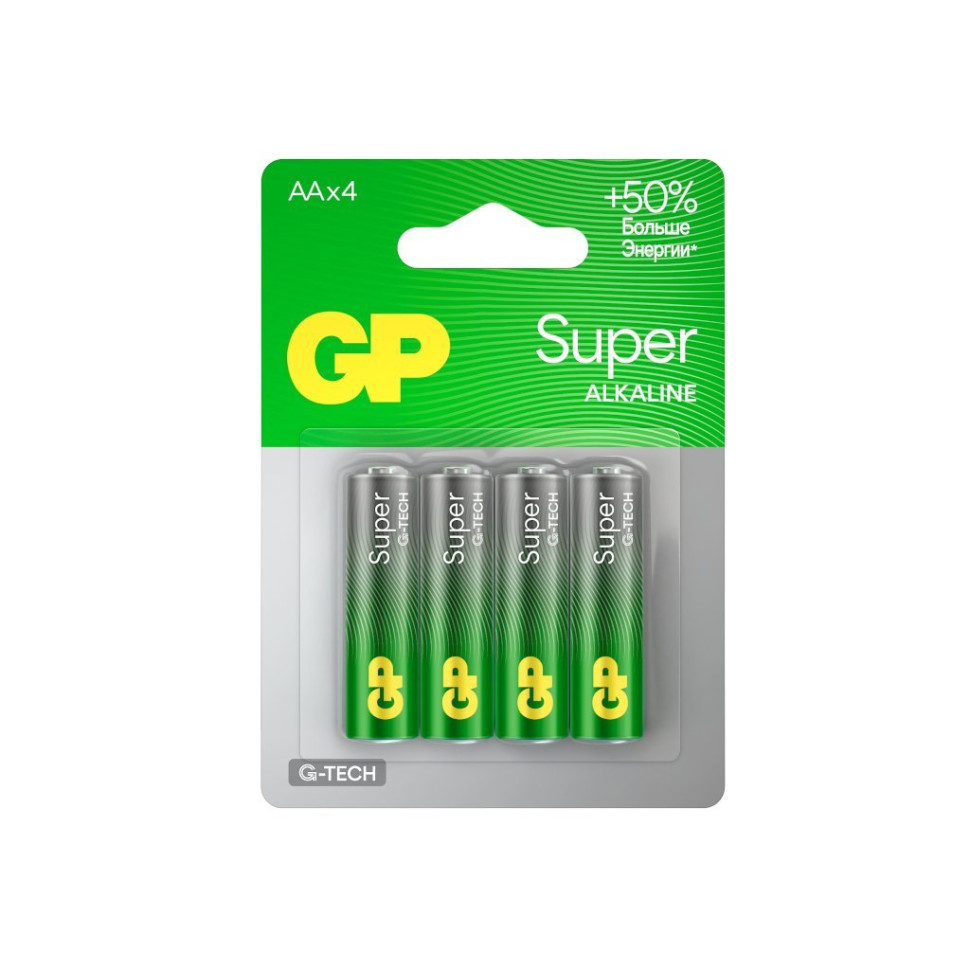 GP Super Alkaline 15A AA (GP 15AA21-2CRSBC4), упак. 4 шт. БЛИСТЕР Алкалиновые батарейки