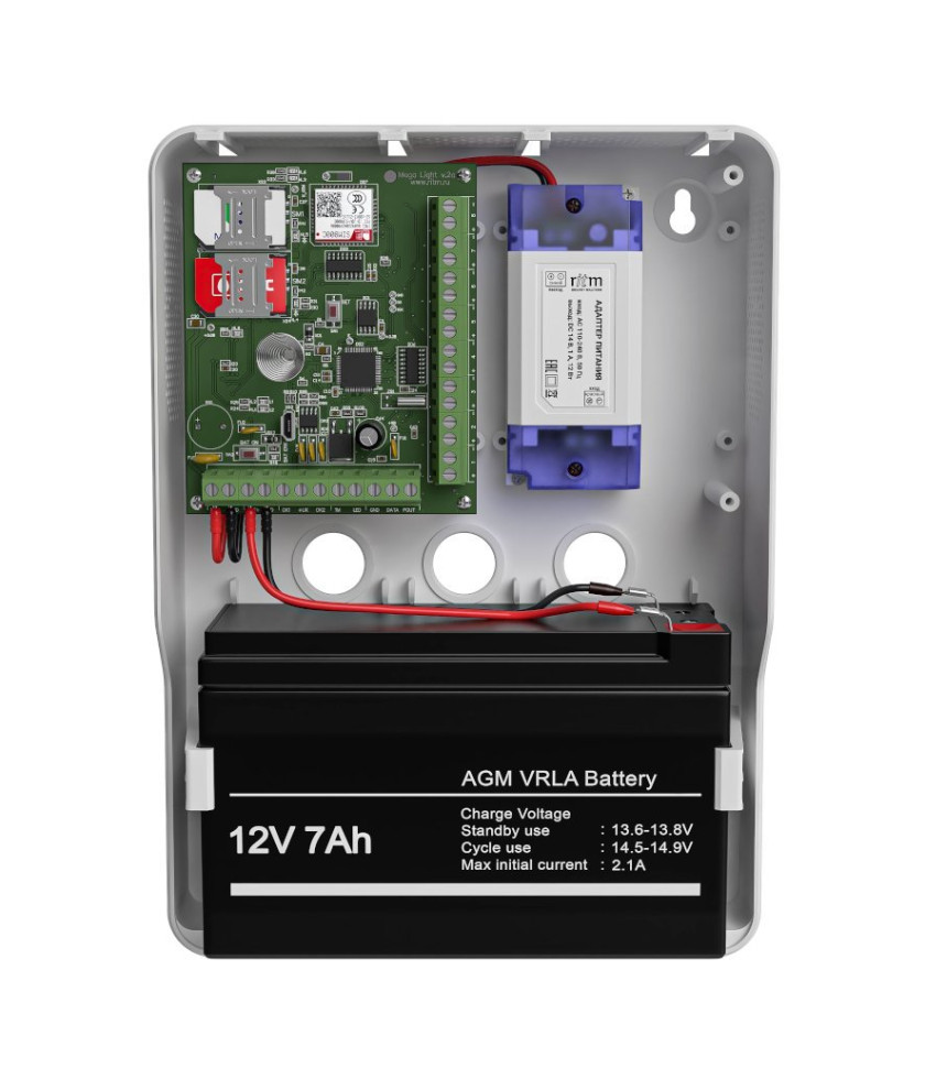 Mega Light 433 в корпусе (под АКБ 1,2-7Ач с БРП 12V 1А) Панель охранная