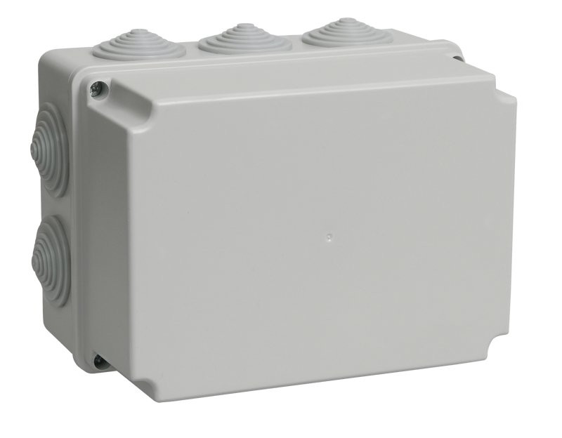 Коробка распаячная КМ41246 190х140х120 открытой проводки IP55 10 гермовводов серая (UKO10-190-140-120-K41-55) Коробка распаячная безгалогенная (HF)