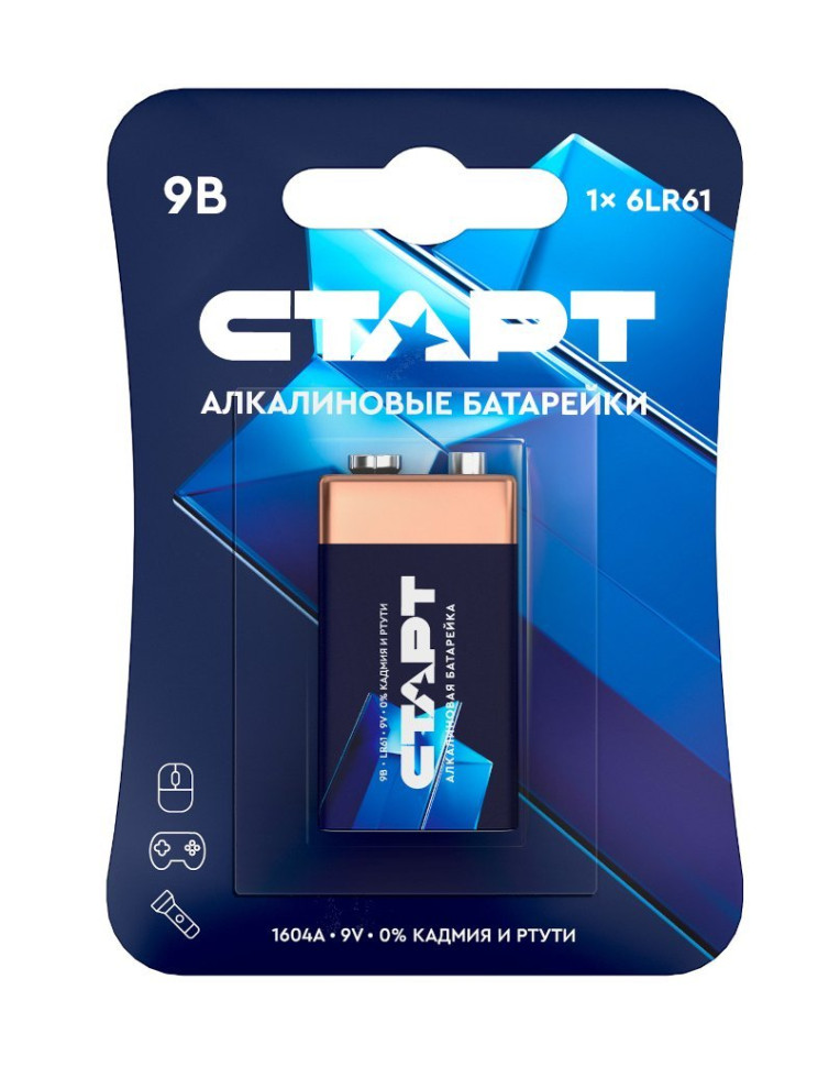 СТАРТ 6LR61-BL1 (9 В, Крона, 6LR61), БЛИСТЕР Алкалиновая батарейка