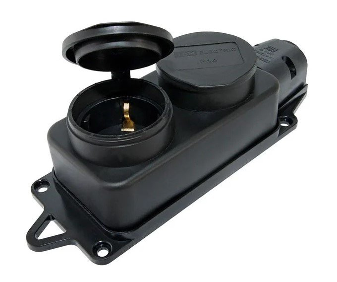 Розетка двухместная 2Р+РЕ 16А 250В IP44 (SQ0612-0037) Розетка двухместная с заглушками каучук