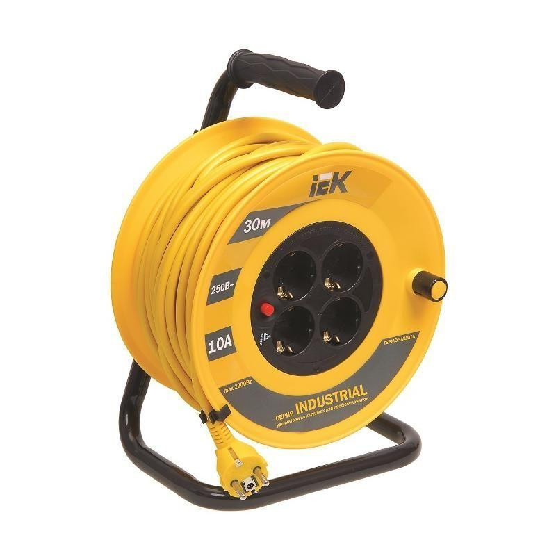 Удлинитель на катушке УК40 4 места с заземлением с термозащитой 3х1,0мм2 40м Industrial (WKP14-10-04-40) Удлинитель на катушке с термозащитой