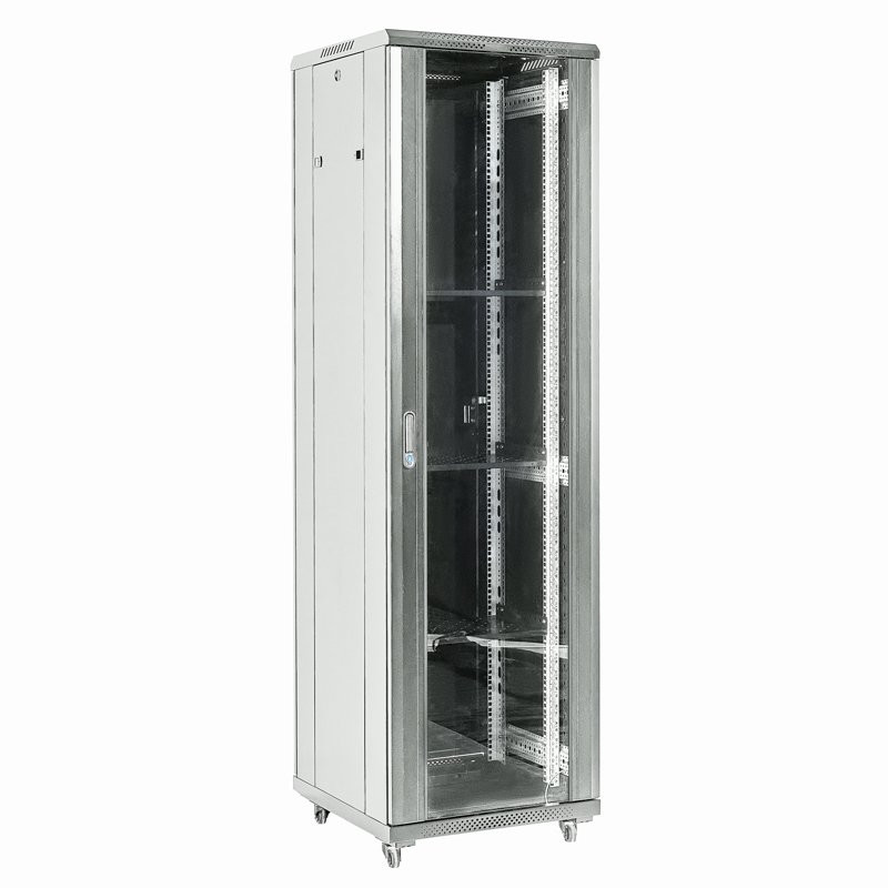 Напольный шкаф 19" 42U 600х600х2054, дверь сплошное стекло, серый, RAL 7035 REXANT (04-4266-211) Шкаф телекоммуникационный 19" напольный 42U