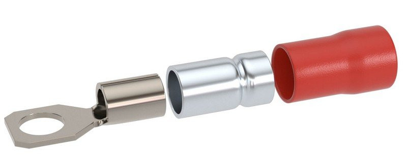 Наконечник НКИ 0,25-1,5 М6 (D6,4мм) с отверстием под винт (100 шт) (2A6P-DS-PVC) Наконечник с отверстием под винт и изолированным фланцем ПВХ, двойная гильза