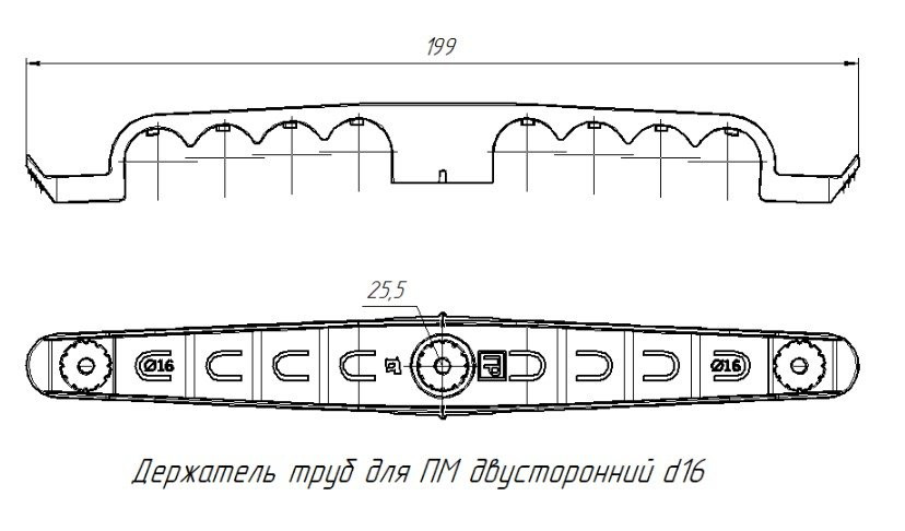 Держатель труб двусторонний на 8 мест белый d16 (PR13.03288) Держатель труб