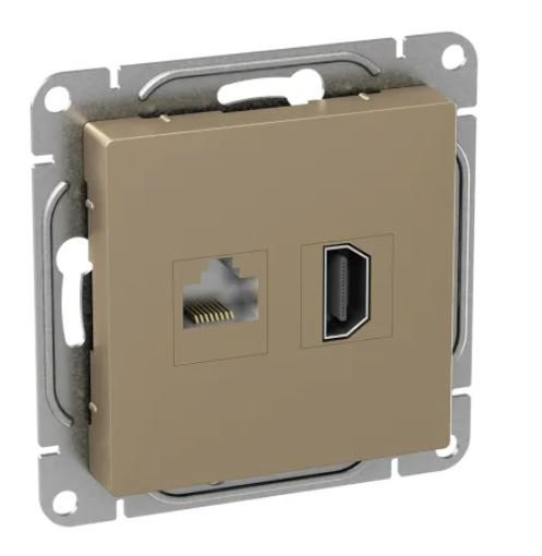 Механизм розетки HDMI+RJ45 (cat5), шампань Эпика (UP1-SOC-HDMI-RJ45) Механизм розетки HDMI+RJ45