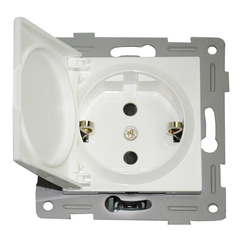 Розетка электрическая 2К+З, с откидной крышкой, белый (201002) Розетка
