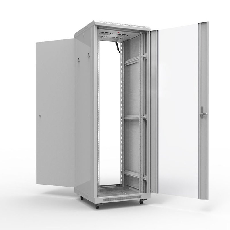 Шкаф напольный 19" 42U 600х1000мм, передняя дверь стекло, задняя дверь металл, RAL 7035 REXANT (04-2307) Шкаф телекоммуникационный 19" напольный 42U
