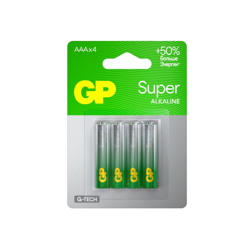 GP Super Alkaline 24A AAA (GP 24AA21-2CRSBC4), упак. 4 шт. БЛИСТЕР Алкалиновые батарейки