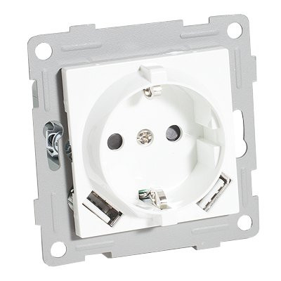 Розетка электрическая 2К+З/2xUSB A, белый (201004) Розетка