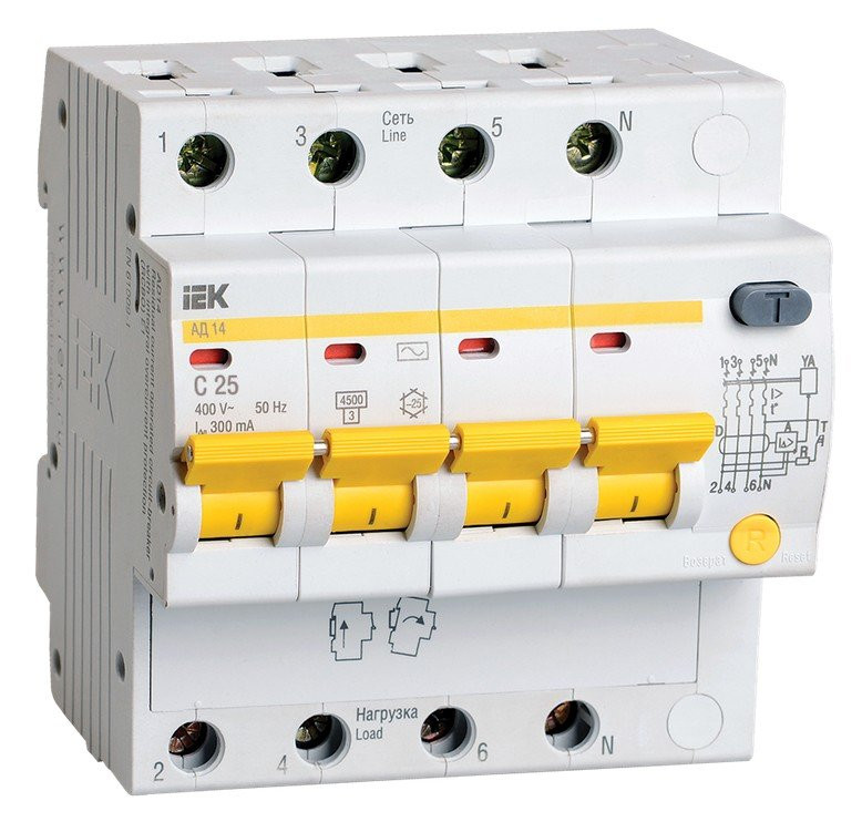 АД14 4P 25А 300мА KARAT (MAD10-4-025-C-300) Автоматический выключатель дифференциального тока
