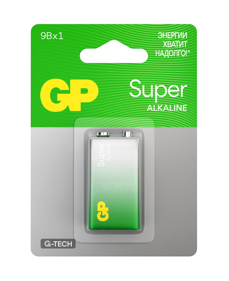 GP Super Alkaline 9V Крона (GP 1604AA21-5CRSBC1), БЛИСТЕР Алкалиновая батарейка