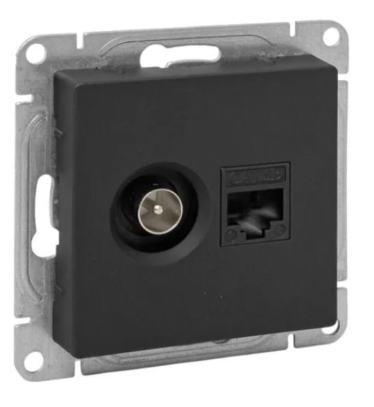 Механизм розетки TV+RJ45 (cat5), чёрный Эпика (UP1-SOB-TV+RJ) Механизм розетки TV+RJ45