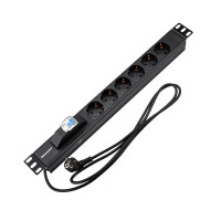 Блок распределения питания для 19" шкафов, горизонтальный, 6 розеток СЕЕ 7/4, 16A, автомат защиты, алюм корп, шнур 2м, вилка СЕЕ 7/7 REXANT (04-0103-1) Блок розеток 19"