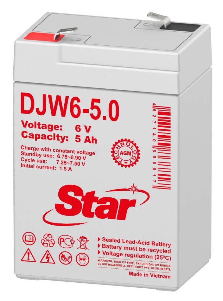 STAR DJW6-5.0 Аккумулятор герметичный свинцово-кислотный STAR DJW6-5.0 Аккумулятор герметичный свинцово-кислотный