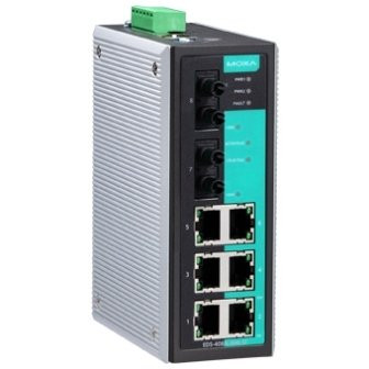 EDS-408A-MM-ST Коммутатор 6х10/100BaseTX, 2х100BaseFX (многомодовое оптоволокно), разъем ST