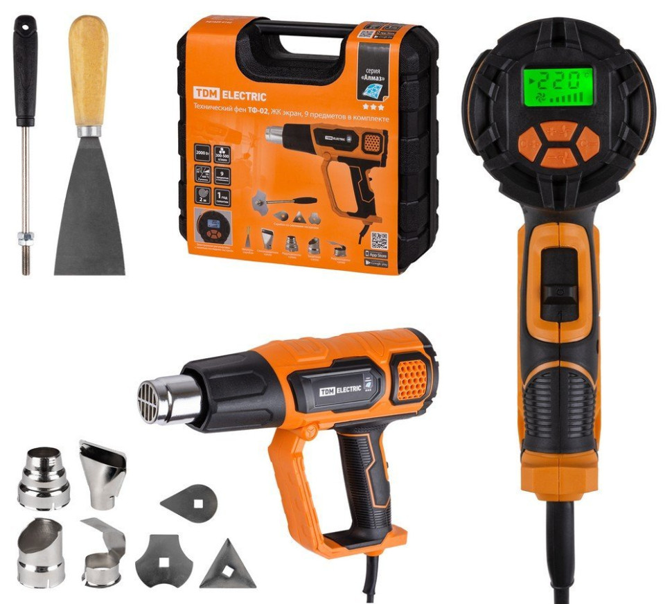 ТФ-02 2000Вт, ЖК-экран, 2 режима, 50-600C, кейс "Алмаз" TDM (SQ1029-0102) Технический фен
