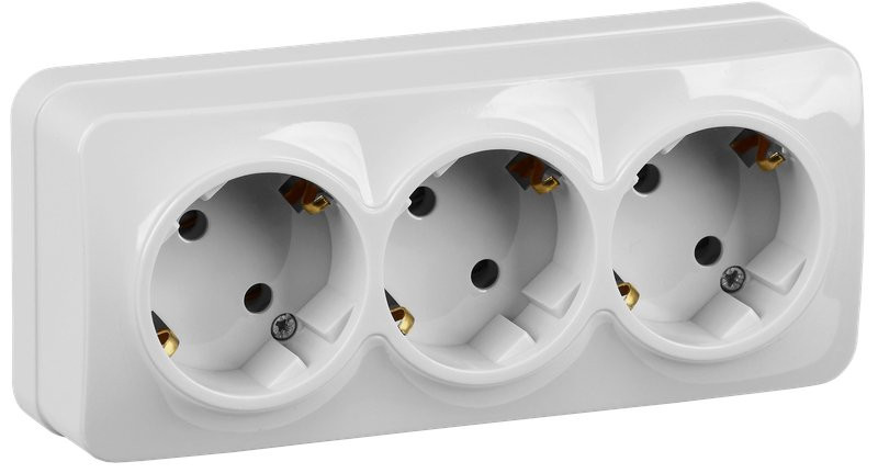 Розетка 3-местная GLORY РС23-3-ХБ с заземлением без защитных шторок открытой установки 16А белый (ERH31-K01-16) Розетка без защитных шторок