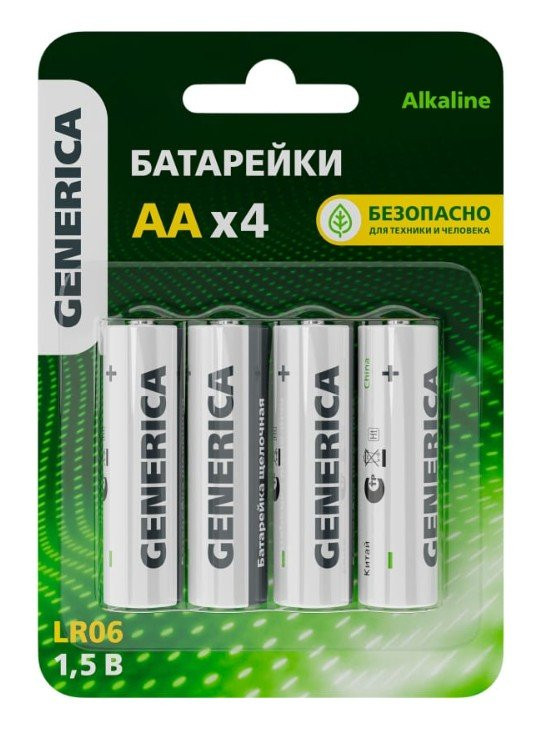 Батарейка Alkaline LR06/AA GENERICA (4 шт) (ABT-LR06-ST-L04-G) Батарейка щелочная
