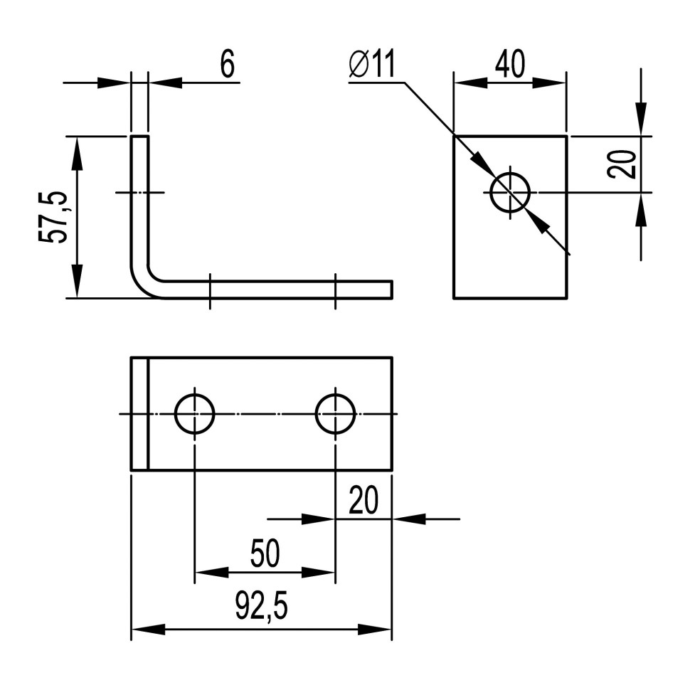 Уголок одиночный удлиненный 92 мм, горячеоцинкованный (BMC1012HDZ) Уголок