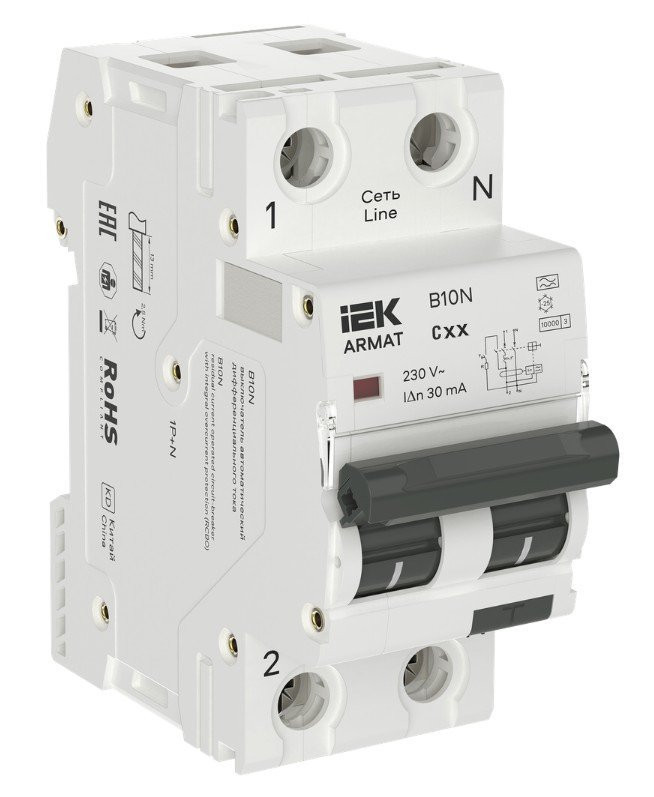 АВДТ B10N 1P+N C10 30мА ARMAT (AR-B10N-1N-C010A030) Автоматический выключатель дифференциального тока