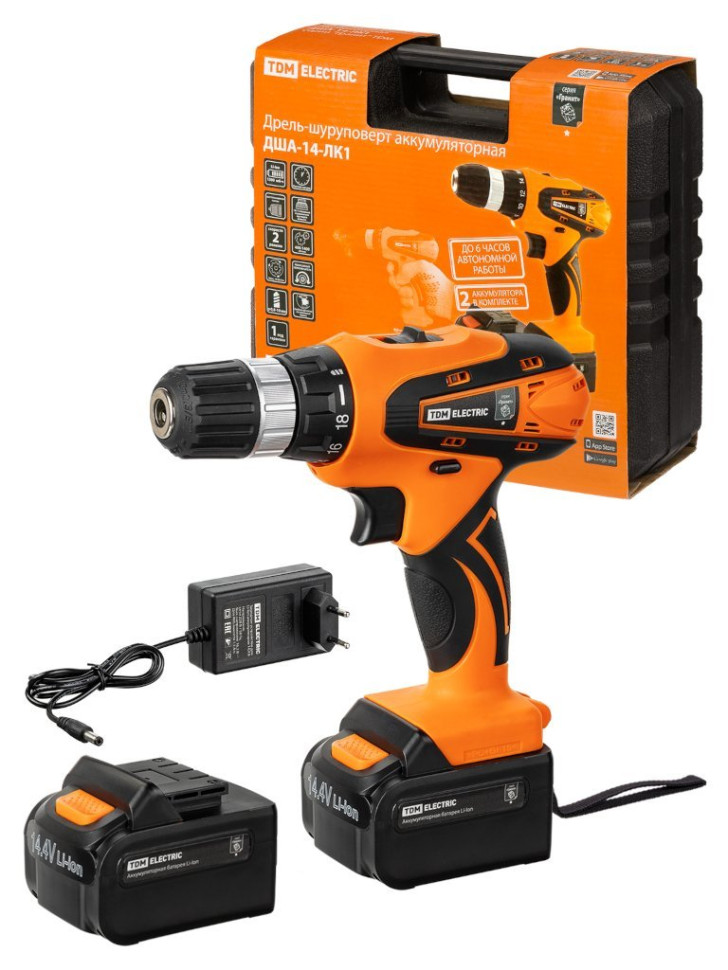 ДША-14-ЛК1 14В, 1,3А*ч Li-Ion 2 шт, 26Нм, 0-1400 об/мин, кейс "Гранит" TDM (SQ1030-0203) Дрель-шуруповерт