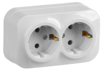 Розетка 2-местная GLORY РС22-3-ХБ с заземлением без защитных шторок открытой установки 16А белый (ERH21-K01-16) Розетка без защитных шторок