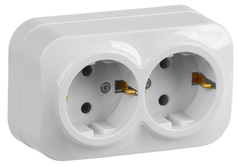 Розетка 2-местная GLORY РС22-3-ХБ с заземлением без защитных шторок открытой установки 16А белый (ERH21-K01-16) Розетка без защитных шторок