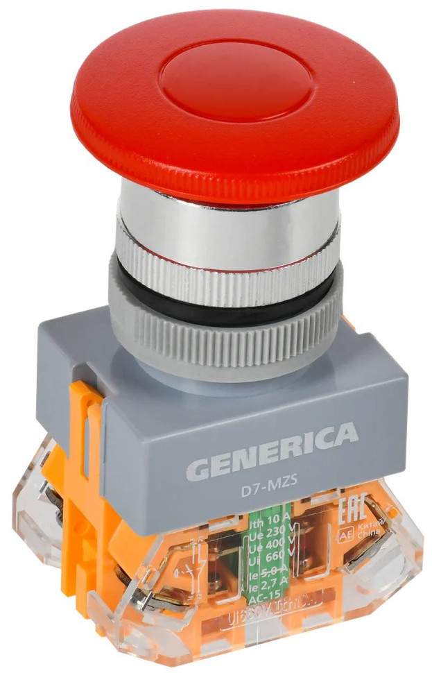 Кнопка управления D7-MZS "Грибок" d=22мм с фиксацией красная GENERICA (BBG50-11MZS-3-21-K04-G) Кнопка управления