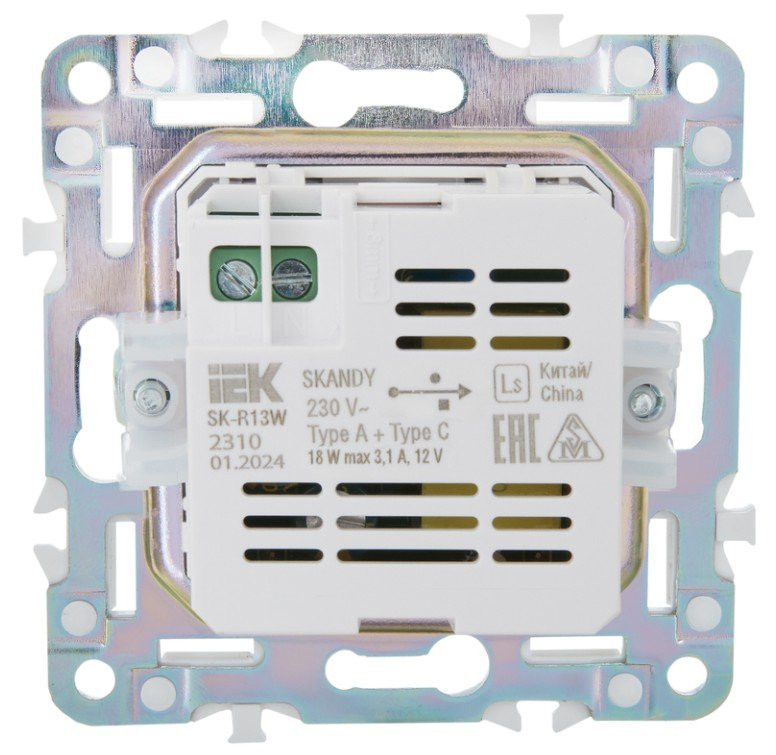 SKANDY Розетка USB A+C 18Вт SK-R13W скрытой установки арктический белый (SK-U22-018-K01) Розетка USB
