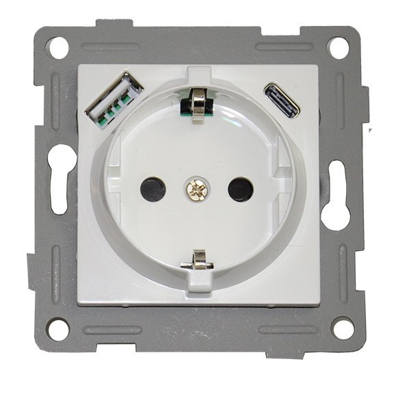 Розетка электрическая 2К+З/2xUSB A/C, белый (201005) Розетка