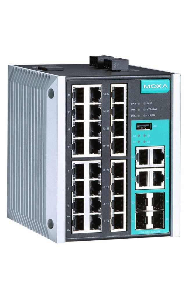 EDS-528E-4GTXSFP-HV Управляемый коммутатор Gigabit Ethernet c портами 24х10/100BaseT(X), 4х10/100/1000BaseT(X)