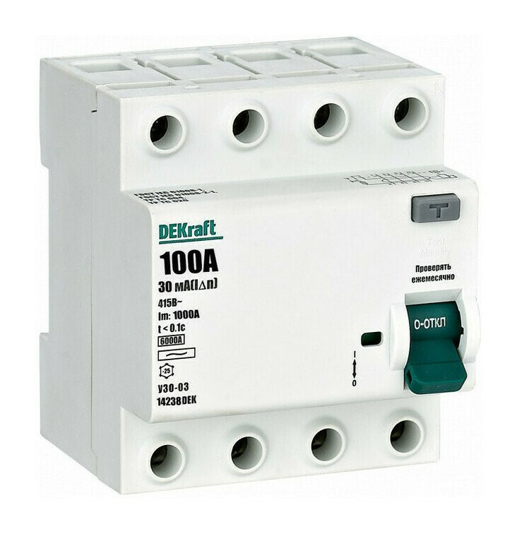 УЗО-03 ВДТ 4P 100А 30мА AC 6кА (14238DEK) Выключатель дифференциального тока (УЗО)