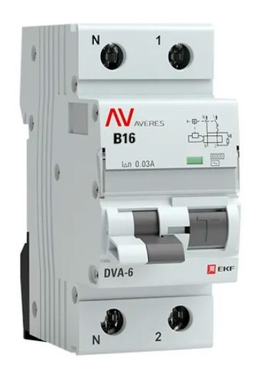 DVA-6 1P+N 16А B 30мА AC 6кА AVERES (rcbo6-1pn-16B-30-ac-av) Автоматический выключатель дифференциального тока