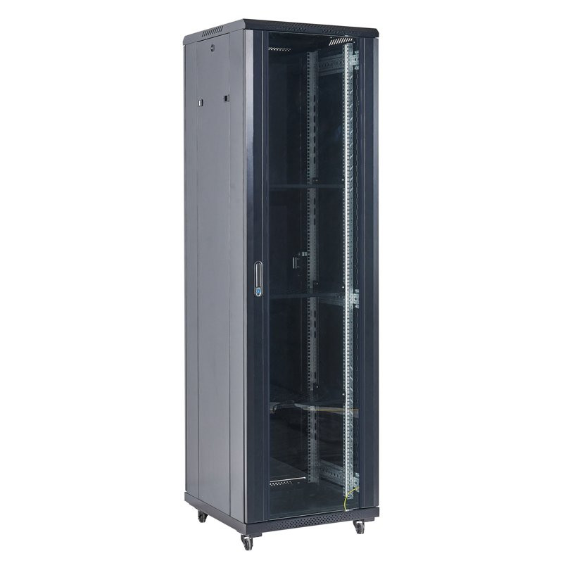 Напольный шкаф 19" 42U 800х800х2054, дверь сплошное стекло, черный, RAL 9005 REXANT (04-4288-212) Шкаф телекоммуникационный 19" напольный 42U