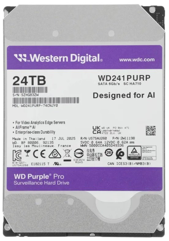 HDD 24000 GB (24 TB) SATA-III Purple Pro (WD241PURP) Жесткий диск (HDD) для видеонаблюдения