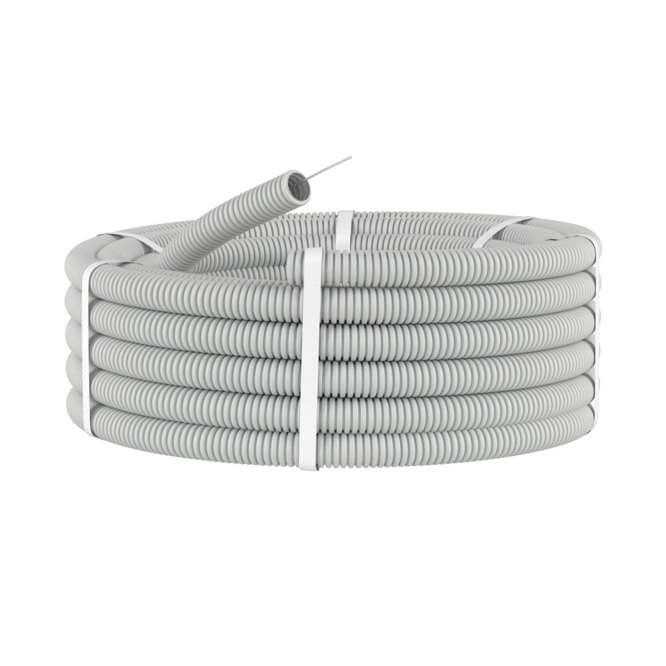 Труба ПВХ легкая серая D32 (91932) Труба гофрированная с протяжкой, не распространяющая горение