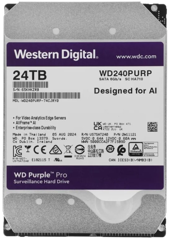 HDD 24000 GB (24 TB) SATA-III Purple Pro (WD240PURP) Жесткий диск (HDD) для видеонаблюдения