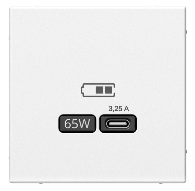 ArtGallery розетка USB тип-С 65Вт высокоскоростной заряд. QC, PD, скрытой установки, механизм, белый (GAL000127) Розетка USB