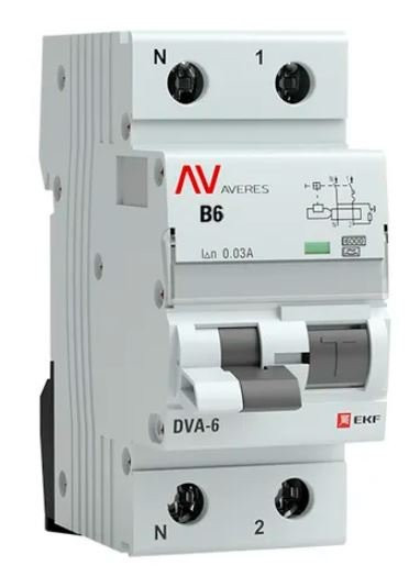 DVA-6 1P+N 6А B 30мА A 6кА AVERES (rcbo6-1pn-6B-30-a-av) Автоматический выключатель дифференциального тока