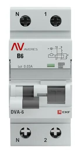DVA-6 1P+N 6А B 30мА A 6кА AVERES (rcbo6-1pn-6B-30-a-av) Автоматический выключатель дифференциального тока